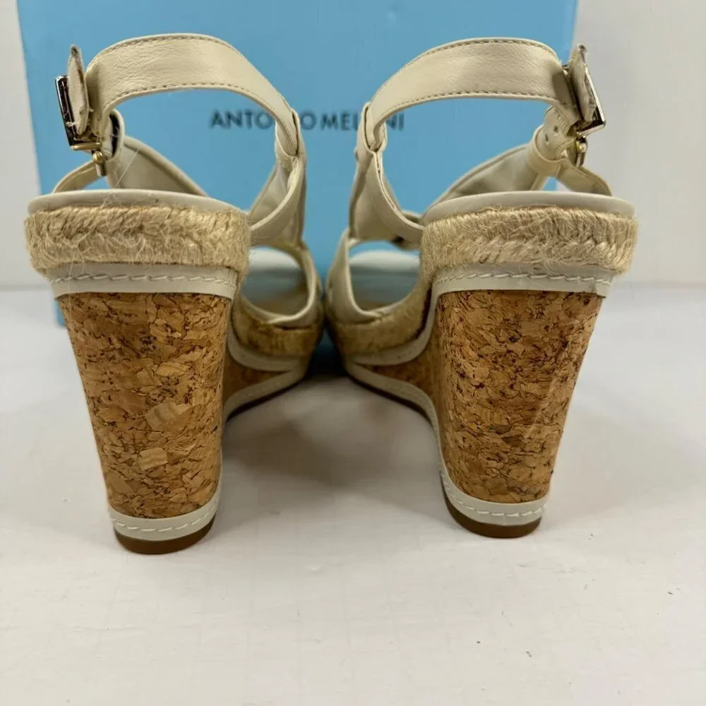 Antonio Melani Meyer Cork Wedge Sandal Off White New in Box Women's Size 9M READ
